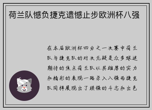 荷兰队憾负捷克遗憾止步欧洲杯八强